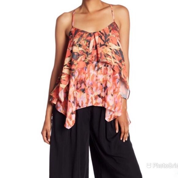 CATHERINE MALANDRINO Orange Pink Flowy Spaghetti Strap Tank Top Blouse‎ Small - Picture 1 of 10